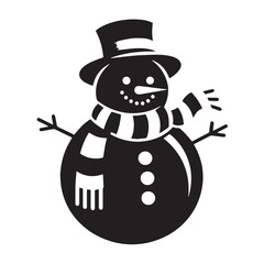 black Snowman with scarf Silhouette Vector, High Quality Illustration on White Background