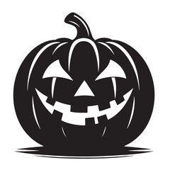 black Spooky face pumpkin Silhouette Vector, High Quality Illustration on White Background
