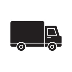 Fototapeta premium Black Silhouette Icon of Delivery Truck Vehicle with Wheels on White Background