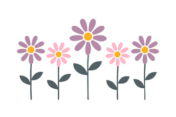 Lavender daisy row in flat illustration style