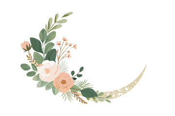 Crescent floral ornament with beige and peach flowers