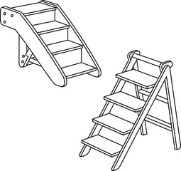 Wooden staircase design, indoor steps, outdoor steps, versatile construction, durable wood, easy assembly, modern style, space-saving, home improvement, architectural sketch