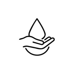 Dermatology tested vector icon in line style with water drop, hand with water logo. Dermatology test and dermatologist clinic icon, business concept allergy free and healthy