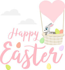 Happy Easter. Easter bunny in a balloon and the inscription Happy Easter. For banners, cards, social networks. Vector
