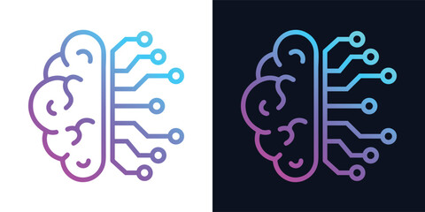 Artificial Intelligence AI Brain with Integrated Chip. Artificial Intelligence icon featuring machine learning, generative AI, intelligent algorithms, virtual cognition, and future technology concepts