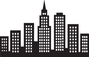 Black silhouette of a city skyline isolated on white background