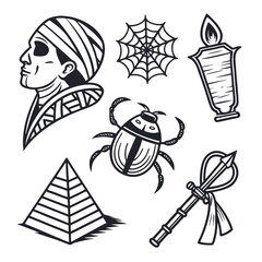 Halloween icon set mummy head mummy bandage rol