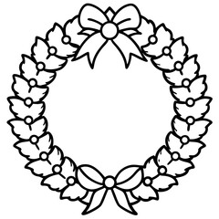 Festive Wreath Minimalist Line Art Vector