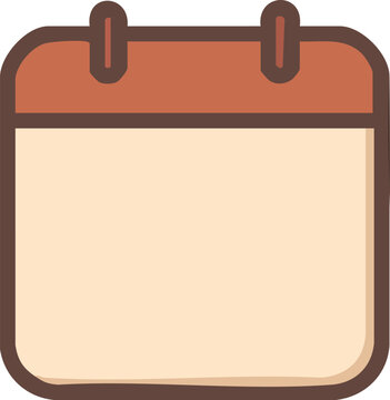 This is a flat-style illustration of a blank calendar page with a brown and orange header, featuring two loops at the top resembling binder rings.