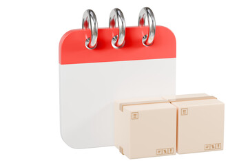 3d calendar box icon. planner concept. Minimal cartoon calendar parcel package boxes (calendar with delivery boxes) for logistics schedule isolated on white transparent background. 3d render