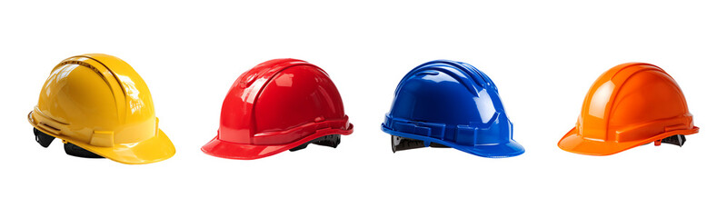 Colorful Safety Helmet PNG Bundle &ndash; Transparent Construction Hard Hats (Yellow, Red, Blue, Orange)