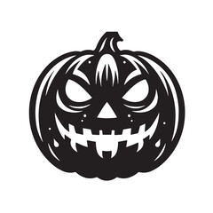 black Smiling Jack-o’-lantern Silhouette Vector, High Quality Illustration on White Background
