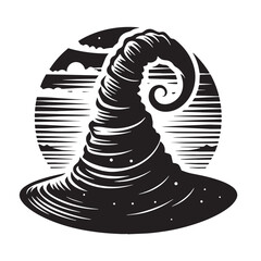 black Witch hat Silhouette Vector, High Quality Illustration on White Background
