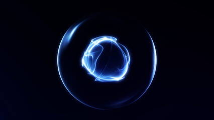 Glowing blue energy sphere with electric plasma effect on dark background. Abstract digital concept perfect for science, technology, and AI visual projects.