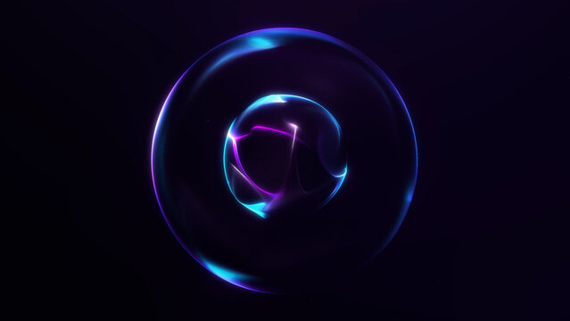 Futuristic glowing energy sphere with smooth purple and blue neon gradients on dark background. Abstract digital shape, ideal for sci-fi, tech and modern design concepts.