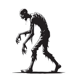 black Zombie walking Silhouette Vector, High Quality Illustration on White Background