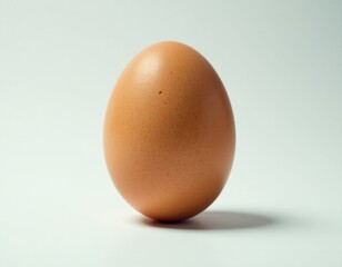 A single brown egg placed on a white surface
