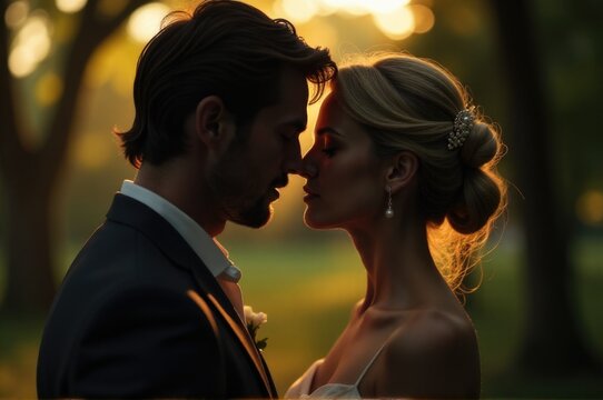 A man and a woman stand side by side in this image