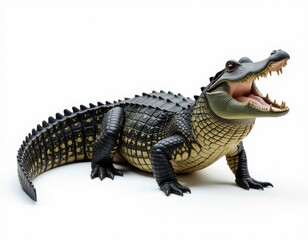 Naklejka premium A toy alligator with its mouth open, wide open teeth