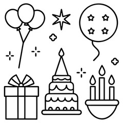 Happy Birthday Elements Line Art Vector Pack