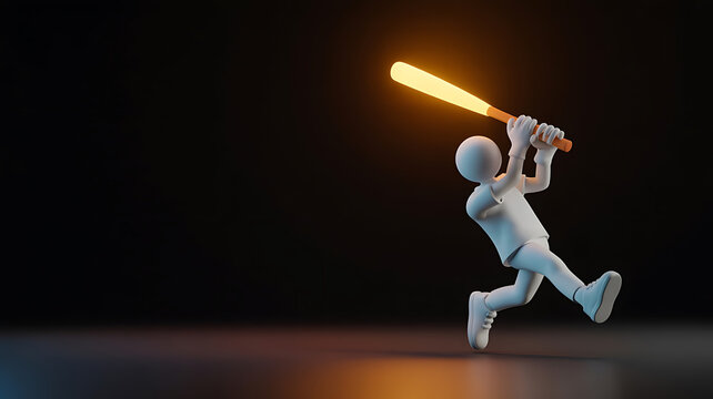 White figure swings a glowing bat in motion.
