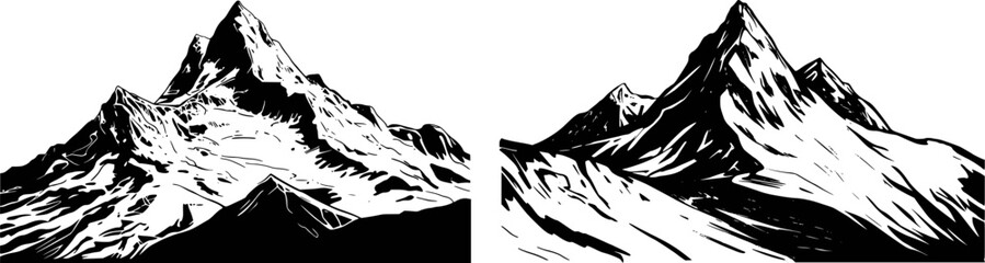 Obraz premium Jagged peaks black and white mountain illustration vector