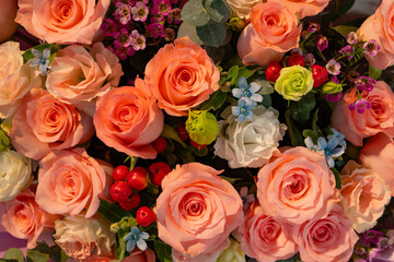 bunch of pink roses as present