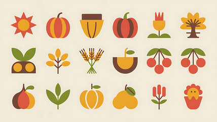 Autumn harvest icons in warm colors.
