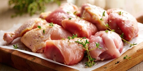 The mouthwatering selection of chicken pieces ready for culinary preparation
