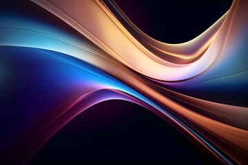 Abstract flowing waves of vibrant blue and gold light on black background