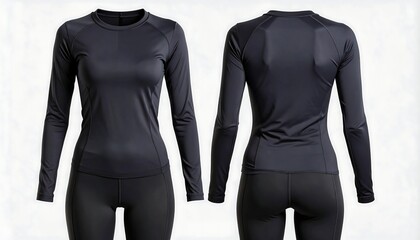 Women's Black Long-Sleeve Base Layer Mockup, Design Mockup for Print