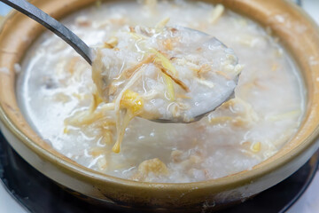 banana blossom and minced fish congee