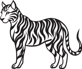 Tiger Line Art Vector Icons – Bold Jungle Animal, Outline Sketch, Tattoo, Chinese Zodiac, Coloring Page Design