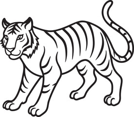 Tiger Line Art Vector Icons – Bold Jungle Animal, Outline Sketch, Tattoo, Chinese Zodiac, Coloring Page Design