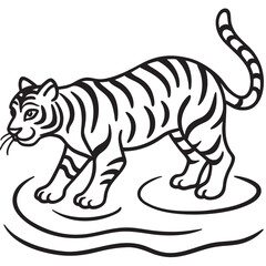 Tiger Line Art Vector Icons – Bold Jungle Animal, Outline Sketch, Tattoo, Chinese Zodiac, Coloring Page Design