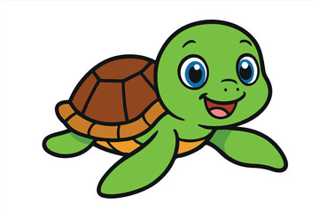 Obraz premium cartoon turtle vector illustration with smiling face and big eyes, perfect for kids’ designs, animal-themed education, nursery prints, marine wildlife art, and children’s books.