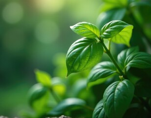A close-up shot of a plant with green leaves