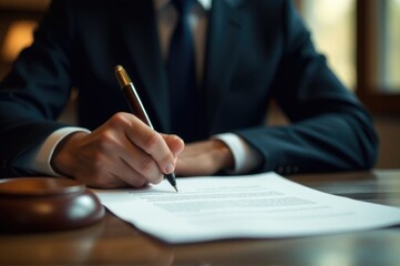 A business professional signing a contract or agreement with a pen