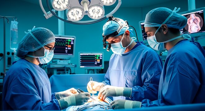 Surgeons performing a medical operation in a modern operating room