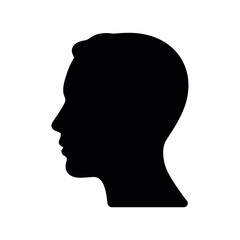 Black silhouette profile of a man's head facing left on white background male