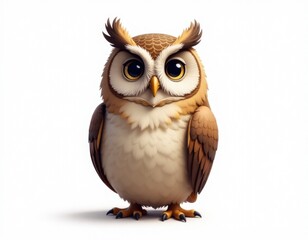 Fototapeta premium A close-up view of a brown owl with distinctive big eyes, sitting on a branch