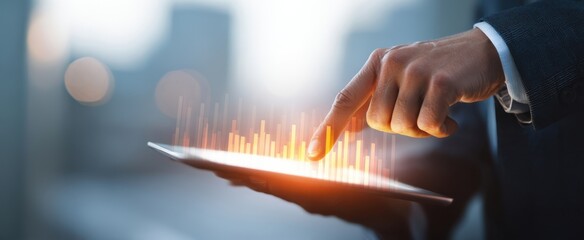 The business professional analyzing digital data trends on a modern tablet.