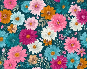 Colorful Floral Pattern with Multicolored Flowers