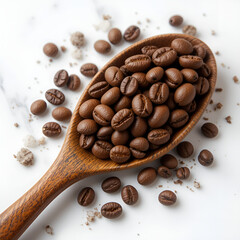 Obraz premium Coffee Beans in Spoon on White