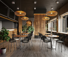 3d render cafe restaurant interior