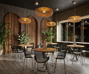 3d render cafe restaurant interior