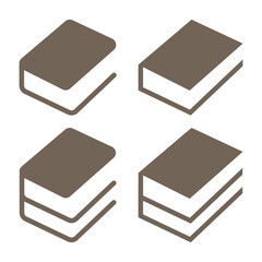 Book icon set. Open book, pages, bookmark, magazine. 