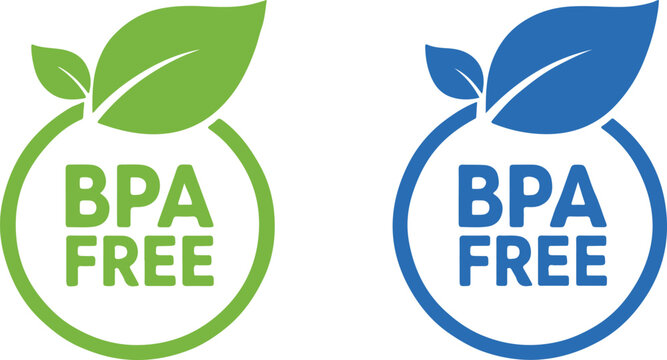 BPA free label with leaves, green and blue, isolated on white background