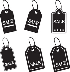 Collection of Sale Tag Silhouettes on a Transparent Backdrop
