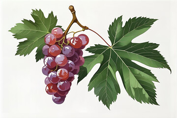Fototapeta premium Grape with attached leaf on white - 1